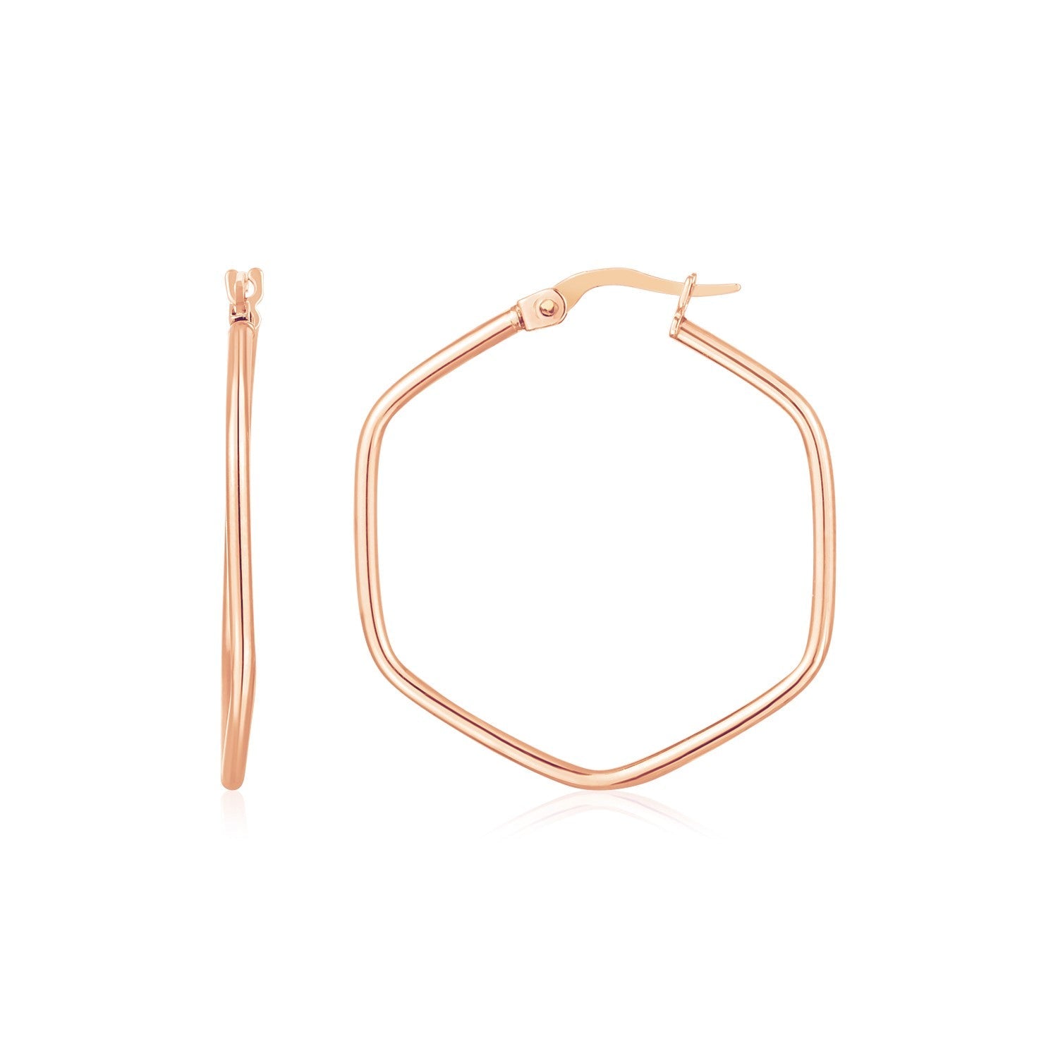 14K Rose Gold Hexagon Hoop Rounded Edge Earrings - LinkagejewelrydesignLinkagejewelrydesign