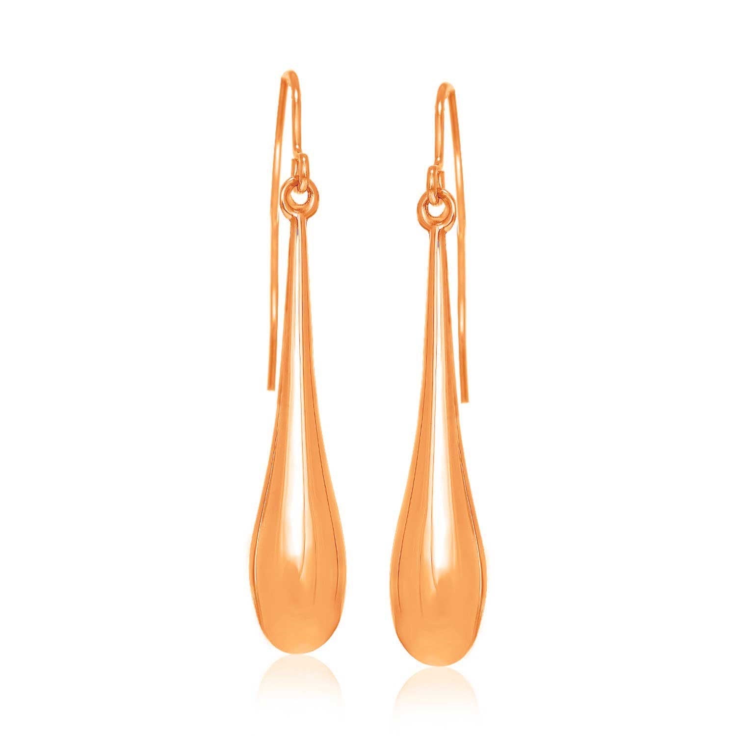 14k Rose Gold Long Polished Teardrop Dangling Earrings - LinkagejewelrydesignLinkagejewelrydesign