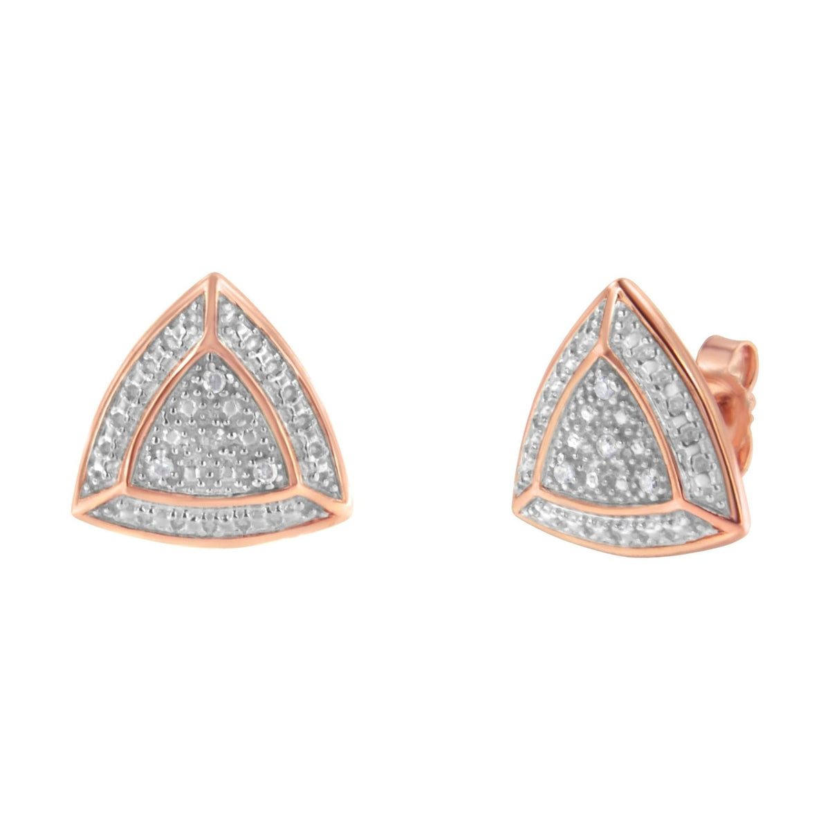 14K Rose Gold over .925 Sterling Silver Diamond-Accented Trillion Shaped 4-Stone Halo-Style Stud Earrings (H-I Color, I2-I3 Clarity) - LinkagejewelrydesignLinkagejewelrydesign