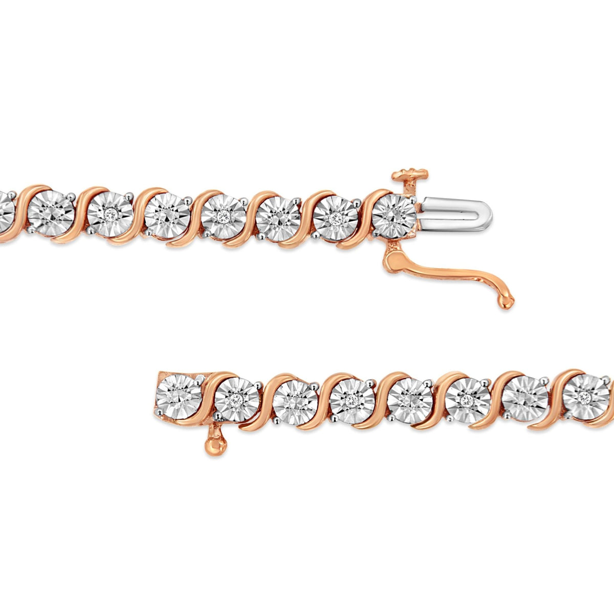 14K Rose Gold Plated .925 Sterling Silver 1/10 Cttw Diamond Round Miracle Plate and &quot;S&quot; Link Tennis Bracelet (I-J Color, I2- I3 Clarity) - 7&quot; - LinkagejewelrydesignLinkagejewelrydesign