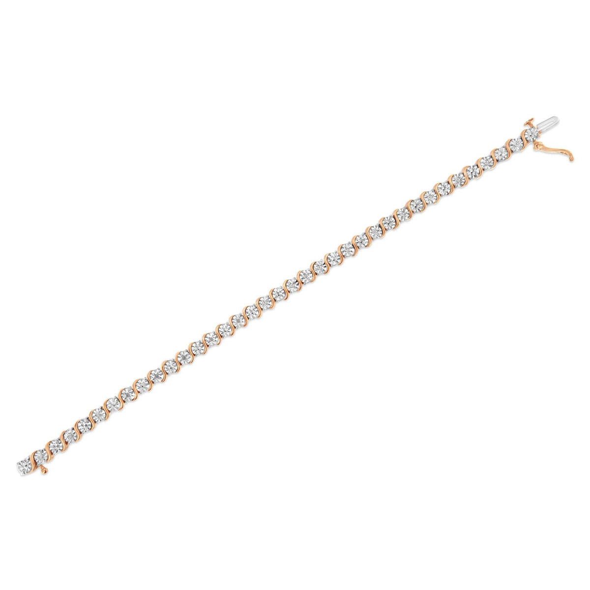 14K Rose Gold Plated .925 Sterling Silver 1/10 Cttw Diamond Round Miracle Plate and &quot;S&quot; Link Tennis Bracelet (I-J Color, I2- I3 Clarity) - 7&quot; - LinkagejewelrydesignLinkagejewelrydesign