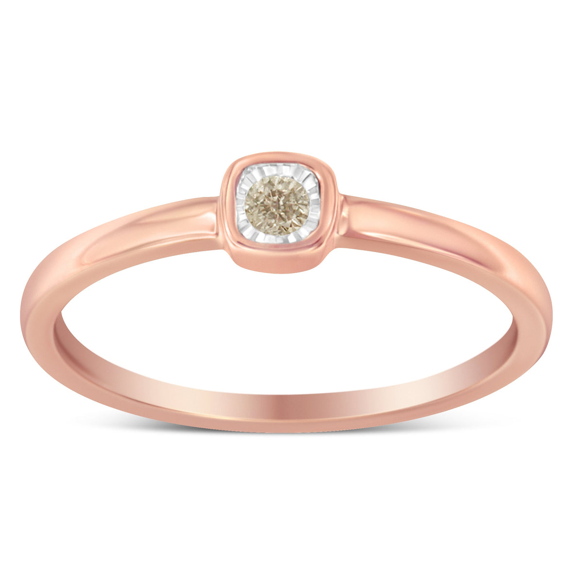 14K Rose Gold Plated .925 Sterling Silver 1/20 Carat Diamond Square Cushion-Shaped Miracle Set Petite Fashion Promise Ring (J-K Color, I1-I2 Clarity) - Size 6 - LinkagejewelrydesignLinkagejewelrydesign