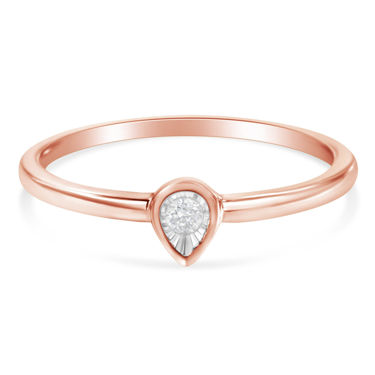 14K Rose Gold Plated .925 Sterling Silver 1/20 Carat Diamond Teardrop Pear-Shaped Miracle Set Petite Fashion Ring (J-K Color, I1-I2 Clarity) - Size 6 - LinkagejewelrydesignLinkagejewelrydesign