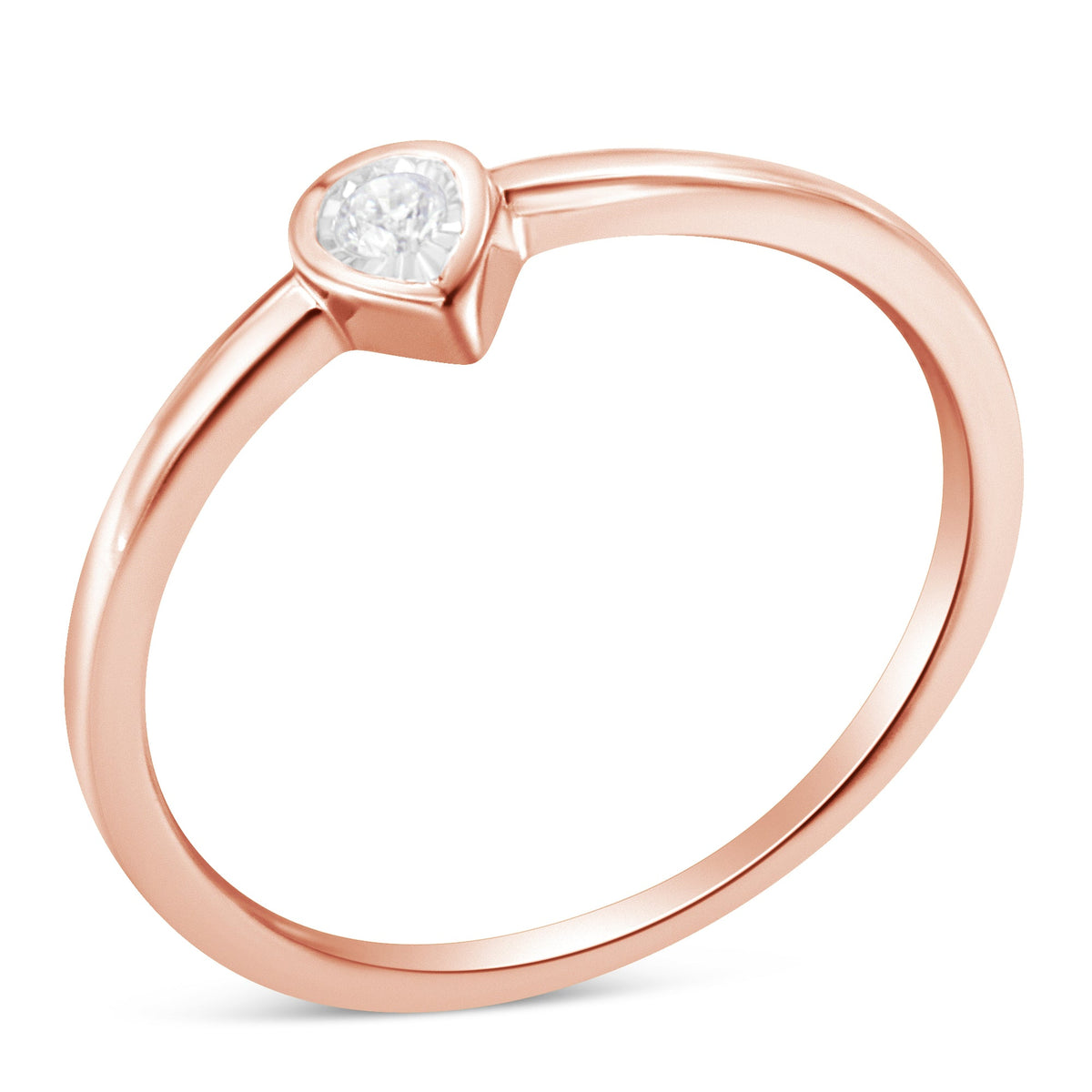 14K Rose Gold Plated .925 Sterling Silver 1/20 Carat Diamond Teardrop Pear-Shaped Miracle Set Petite Fashion Ring (J-K Color, I1-I2 Clarity) - Size 6 - LinkagejewelrydesignLinkagejewelrydesign