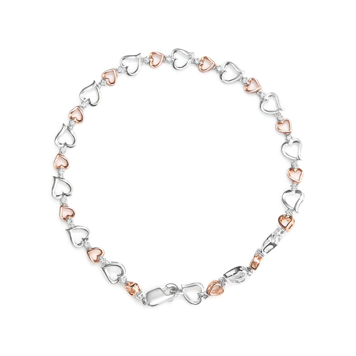 14K Rose Gold Plated .925 Sterling Silver 1/4 Cttw Diamond Heart Link Bracelet (I-J Color, I2-I3 Clarity) - Size 7&quot; Inches - LinkagejewelrydesignLinkagejewelrydesign