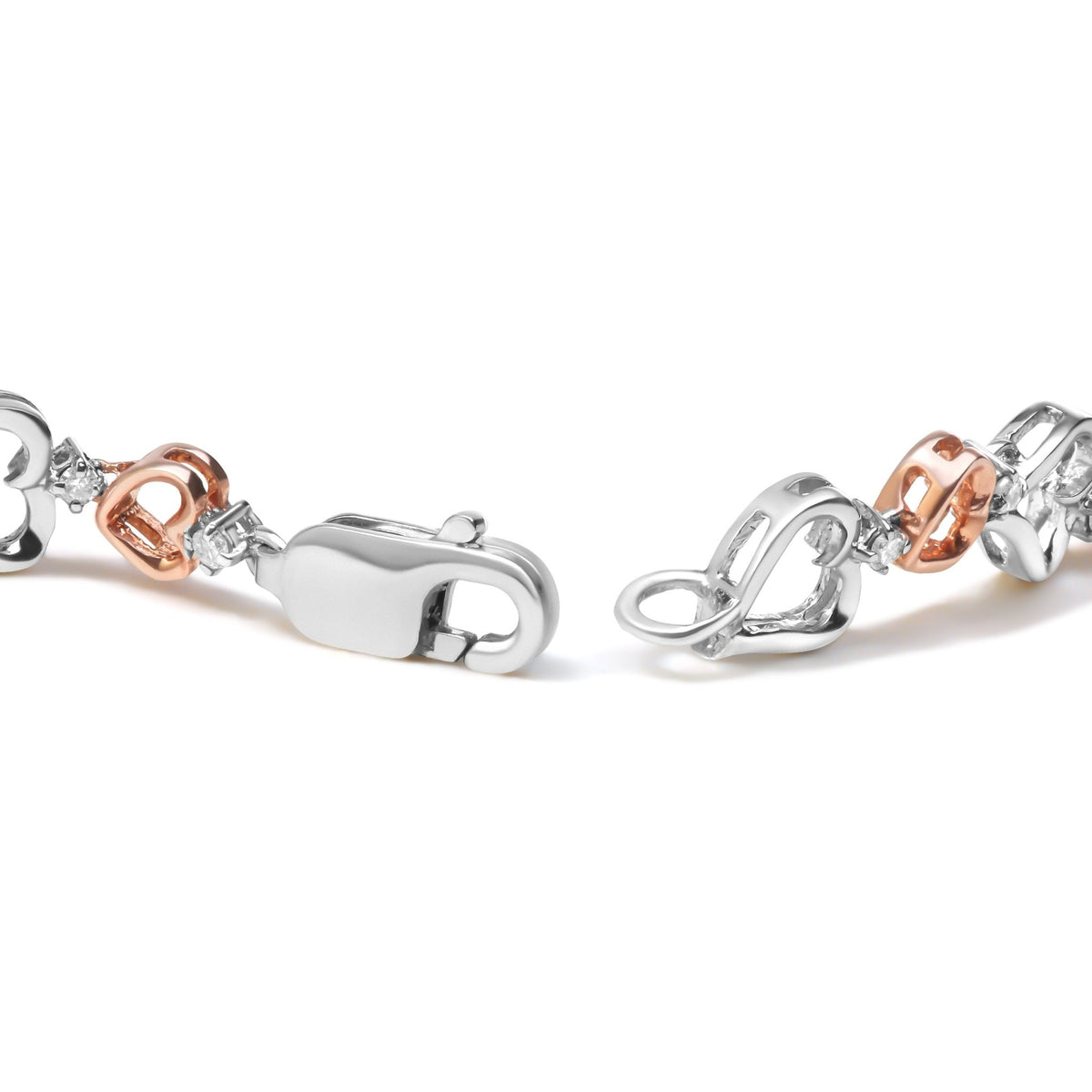 14K Rose Gold Plated .925 Sterling Silver 1/4 Cttw Diamond Heart Link Bracelet (I-J Color, I2-I3 Clarity) - Size 7&quot; Inches - LinkagejewelrydesignLinkagejewelrydesign