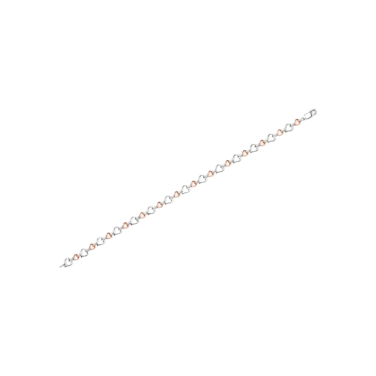 14K Rose Gold Plated .925 Sterling Silver 1/4 Cttw Diamond Heart Link Bracelet (I-J Color, I2-I3 Clarity) - Size 7&quot; Inches - LinkagejewelrydesignLinkagejewelrydesign