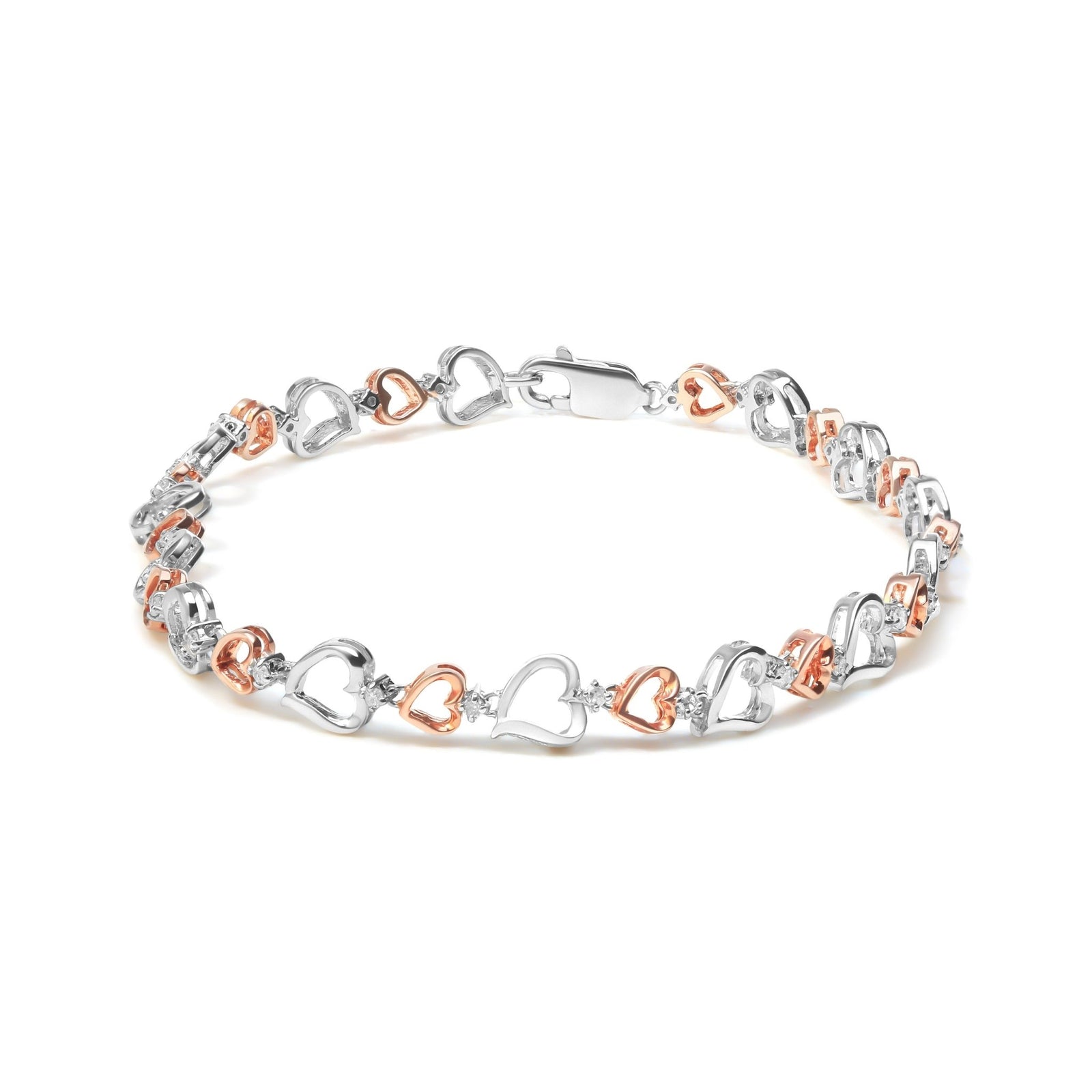14K Rose Gold Plated .925 Sterling Silver 1/4 Cttw Diamond Heart Link Bracelet (I-J Color, I2-I3 Clarity) - Size 7" Inches - LinkagejewelrydesignLinkagejewelrydesign
