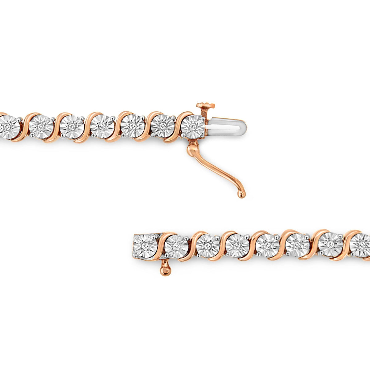 14K Rose Gold Plated .925 Sterling Silver 1/4 Cttw Diamond Round Miracle Plate and &quot;S&quot; Link Tennis Bracelet (I-J Color, I2- I3 Clarity) - 7&quot; - LinkagejewelrydesignLinkagejewelrydesign
