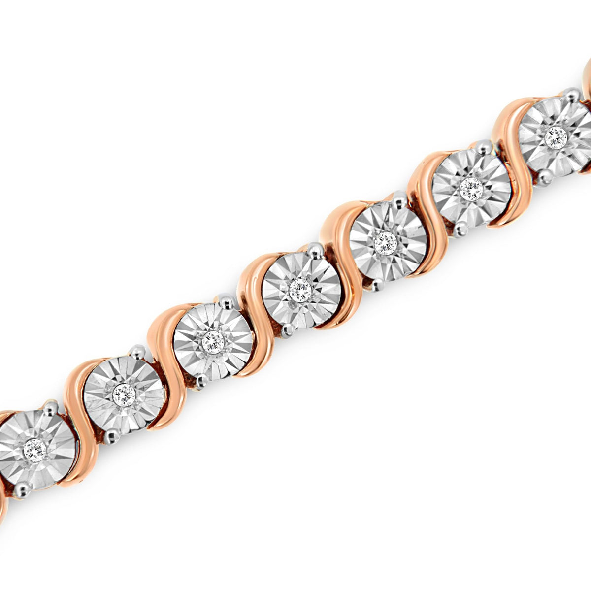 14K Rose Gold Plated .925 Sterling Silver 1/4 Cttw Diamond Round Miracle Plate and &quot;S&quot; Link Tennis Bracelet (I-J Color, I2- I3 Clarity) - 7&quot; - LinkagejewelrydesignLinkagejewelrydesign