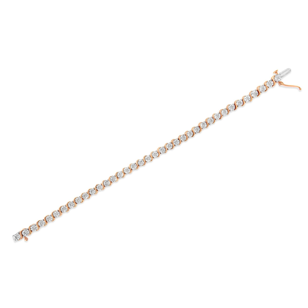 14K Rose Gold Plated .925 Sterling Silver 1/4 Cttw Diamond Round Miracle Plate and &quot;S&quot; Link Tennis Bracelet (I-J Color, I2- I3 Clarity) - 7&quot; - LinkagejewelrydesignLinkagejewelrydesign