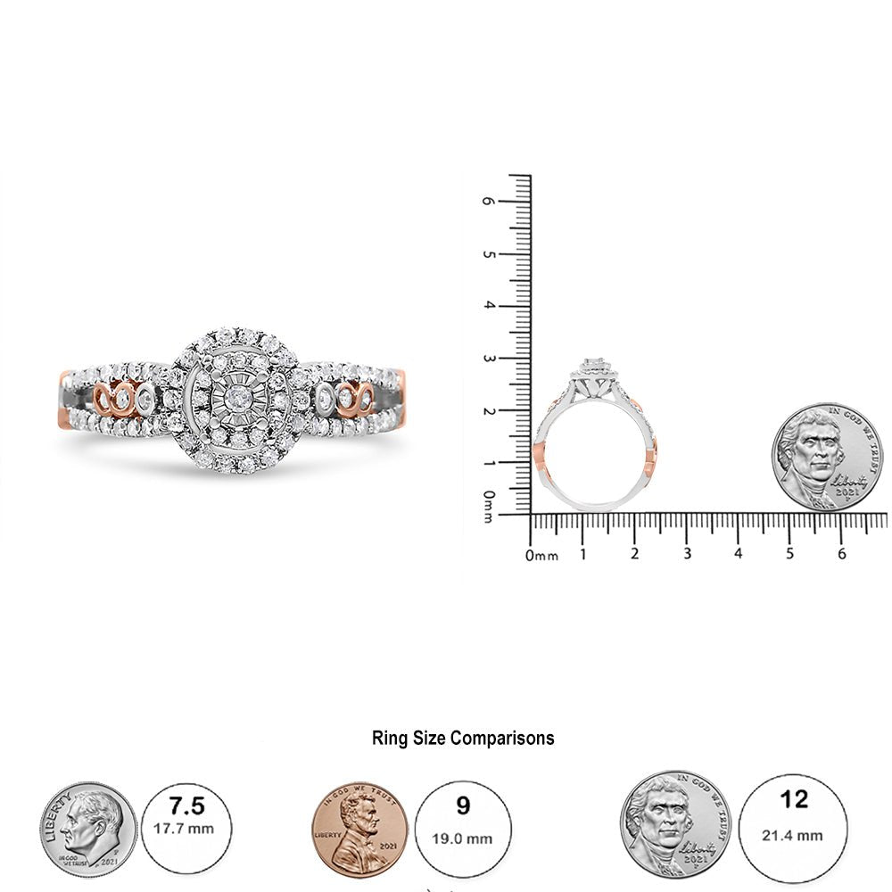 14K Rose Gold Plated .925 Sterling Silver 3/8 Cttw Round Diamond Double Frame Cross-Over Split Shank Engagement Ring (I-J Color, I2-I3 Clarity) - Size 7 - LinkagejewelrydesignLinkagejewelrydesign
