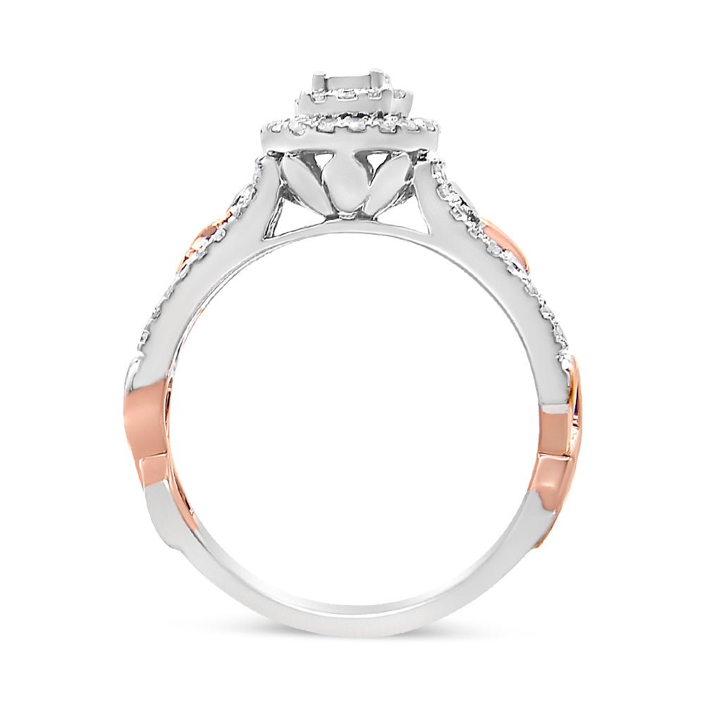 14K Rose Gold Plated .925 Sterling Silver 3/8 Cttw Round Diamond Double Frame Cross-Over Split Shank Engagement Ring (I-J Color, I2-I3 Clarity) - Size 7 - LinkagejewelrydesignLinkagejewelrydesign