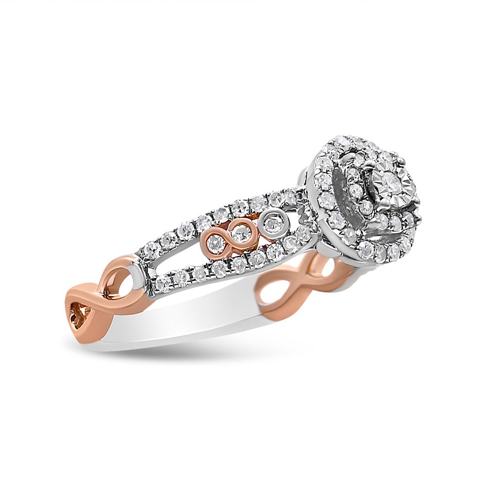 14K Rose Gold Plated .925 Sterling Silver 3/8 Cttw Round Diamond Double Frame Cross-Over Split Shank Engagement Ring (I-J Color, I2-I3 Clarity) - Size 7 - LinkagejewelrydesignLinkagejewelrydesign