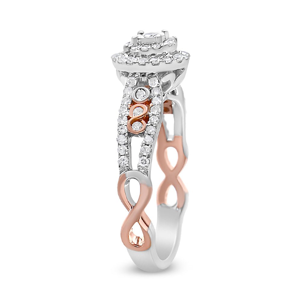 14K Rose Gold Plated .925 Sterling Silver 3/8 Cttw Round Diamond Double Frame Cross-Over Split Shank Engagement Ring (I-J Color, I2-I3 Clarity) - Size 7 - LinkagejewelrydesignLinkagejewelrydesign