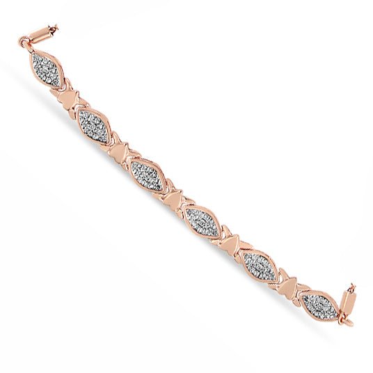 14K Rose Gold Plated .925 Sterling Silver Diamond Accent Alternating Marquise Shape and Heart Links Bolo Bracelet (I-J Color, I3 Clarity) - Adjustable 6&quot; to 9&quot; - LinkagejewelrydesignLinkagejewelrydesign