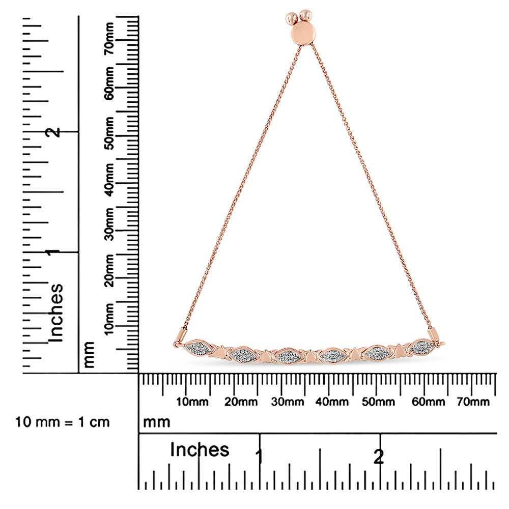 14K Rose Gold Plated .925 Sterling Silver Diamond Accent Alternating Marquise Shape and Heart Links Bolo Bracelet (I-J Color, I3 Clarity) - Adjustable 6&quot; to 9&quot; - LinkagejewelrydesignLinkagejewelrydesign