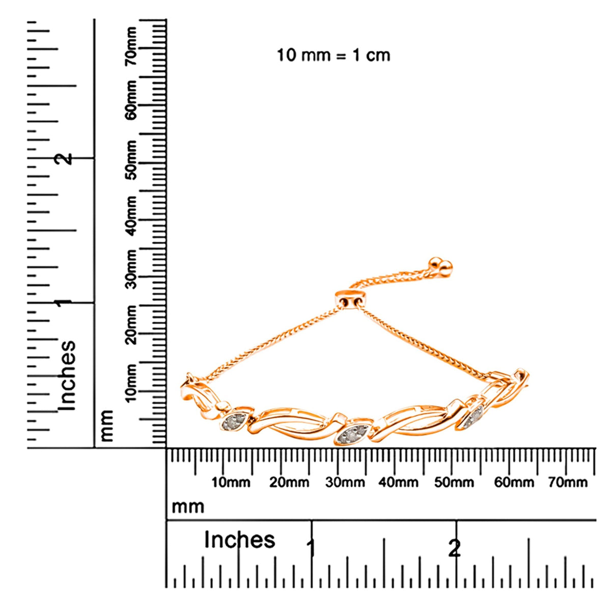 14K Rose Gold Plated .925 Sterling Silver Diamond Accent Alternating Swirl link Bolo Bracelet (I-J Color, I2-I3 Clarity) - 6&quot; to 9&quot; Adjustable - LinkagejewelrydesignLinkagejewelrydesign