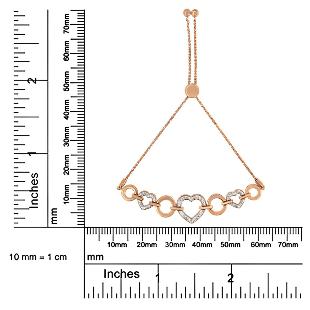 14K Rose Gold Plated .925 Sterling Silver Diamond Accent Circle and Heart Link Adjustable 6”-10” Bolo Bracelet (I-J Color, I3 Clarity) - LinkagejewelrydesignLinkagejewelrydesign