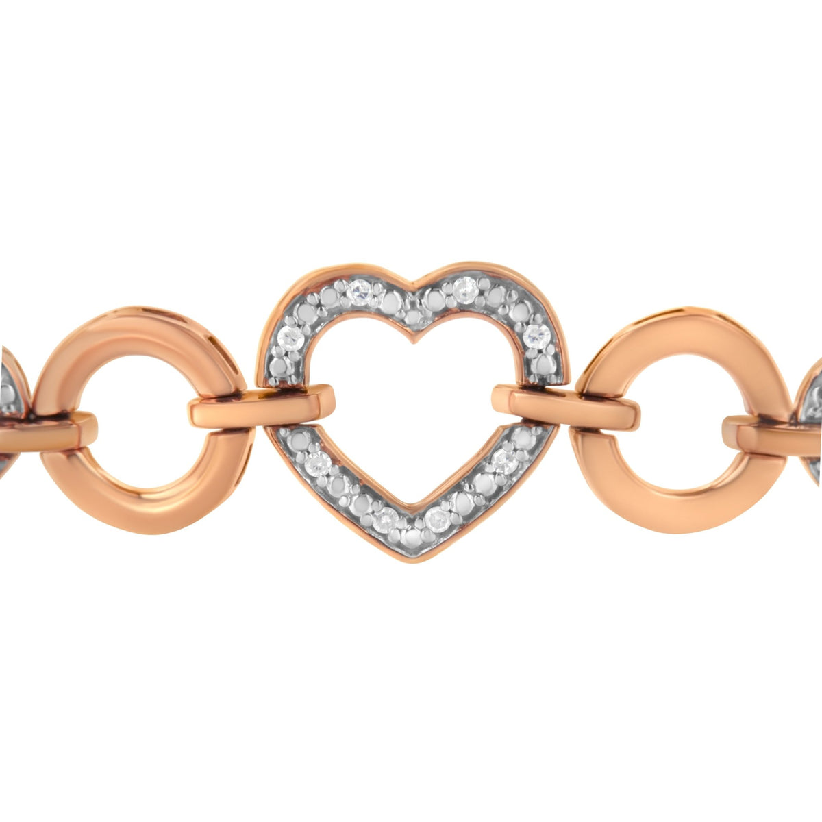 14K Rose Gold Plated .925 Sterling Silver Diamond Accent Circle and Heart Link Adjustable 6”-10” Bolo Bracelet (I-J Color, I3 Clarity) - LinkagejewelrydesignLinkagejewelrydesign