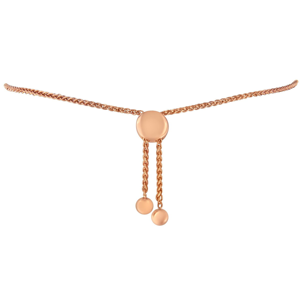 14K Rose Gold Plated .925 Sterling Silver Diamond Accent Circle and Heart Link Adjustable 6”-10” Bolo Bracelet (I-J Color, I3 Clarity) - LinkagejewelrydesignLinkagejewelrydesign