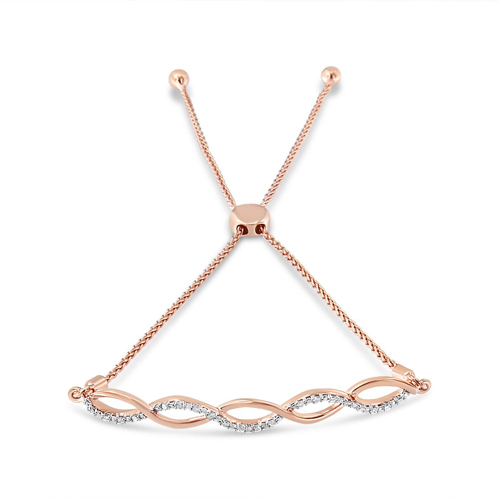 14K Rose Gold Plated .925 Sterling Silver Diamond Infinity Twist 4”-10” Adjustable Bolo Bracelet (I-J Color, I2-I3 Clarity) - LinkagejewelrydesignLinkagejewelrydesign