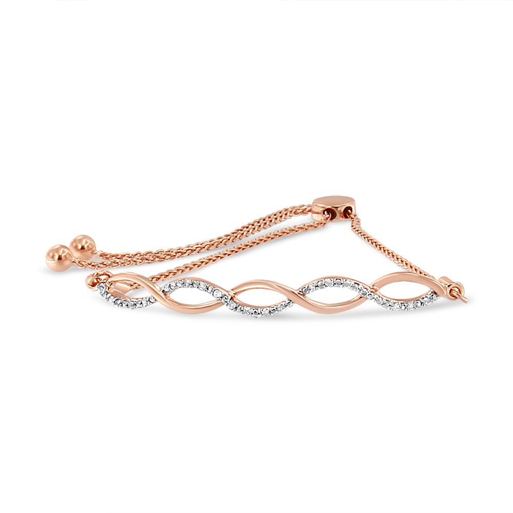 14K Rose Gold Plated .925 Sterling Silver Diamond Infinity Twist 4”-10” Adjustable Bolo Bracelet (I-J Color, I2-I3 Clarity) - LinkagejewelrydesignLinkagejewelrydesign