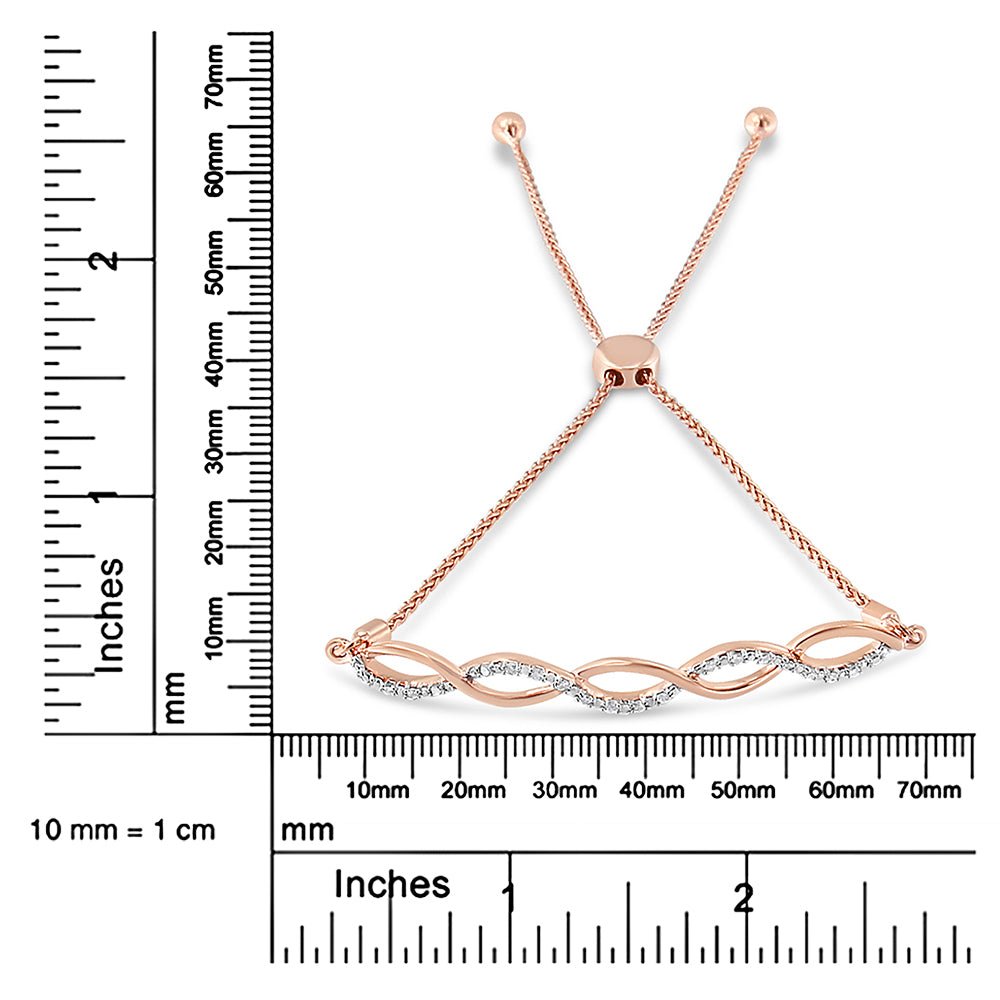 14K Rose Gold Plated .925 Sterling Silver Diamond Infinity Twist 4”-10” Adjustable Bolo Bracelet (I-J Color, I2-I3 Clarity) - LinkagejewelrydesignLinkagejewelrydesign