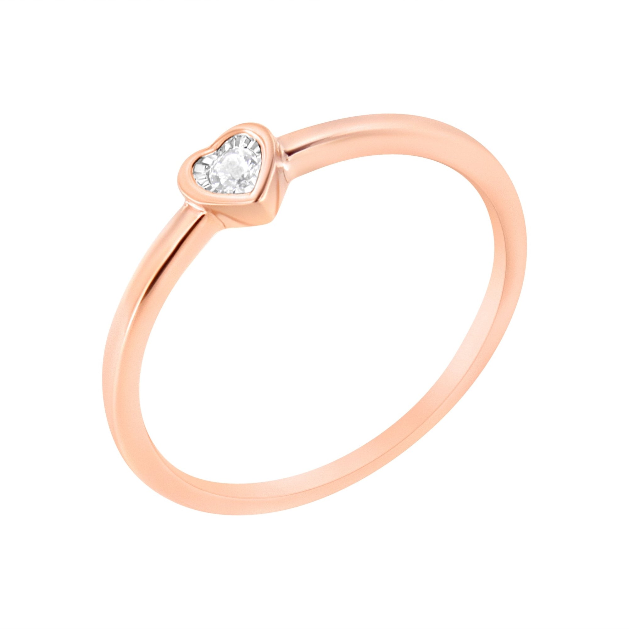 14K Rose Gold Plated .925 Sterling Silver Miracle Set Diamond Accent Heart Shaped Promise Ring (J-K Color, I1-I2 Clarity) - Size 6 - LinkagejewelrydesignLinkagejewelrydesign