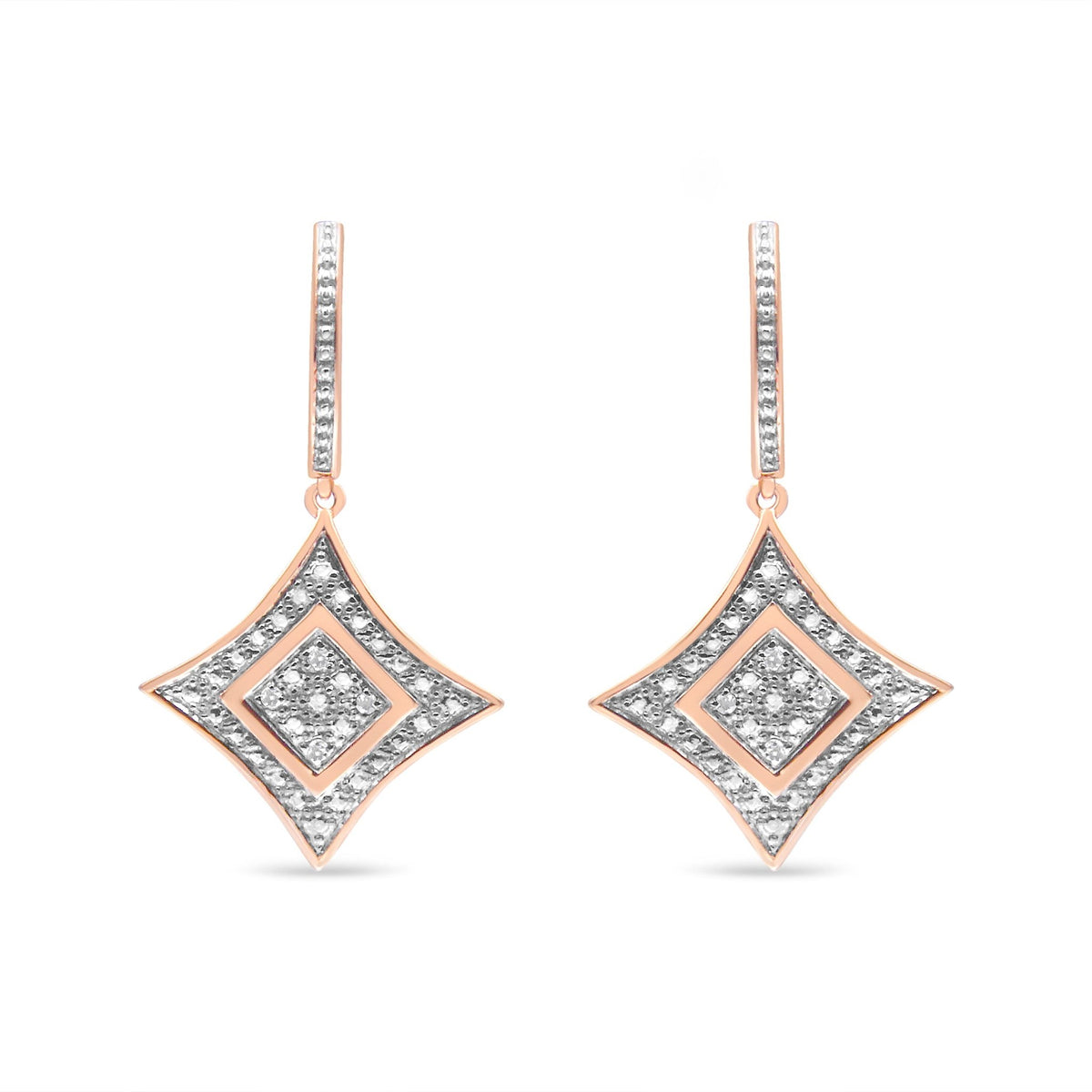 14K Rose Gold Plated .925 Sterling Silver Round-Cut Diamond Accent Dangle Rhombus Earrings (H-I Color, I2-I3 Clarity) - LinkagejewelrydesignLinkagejewelrydesign