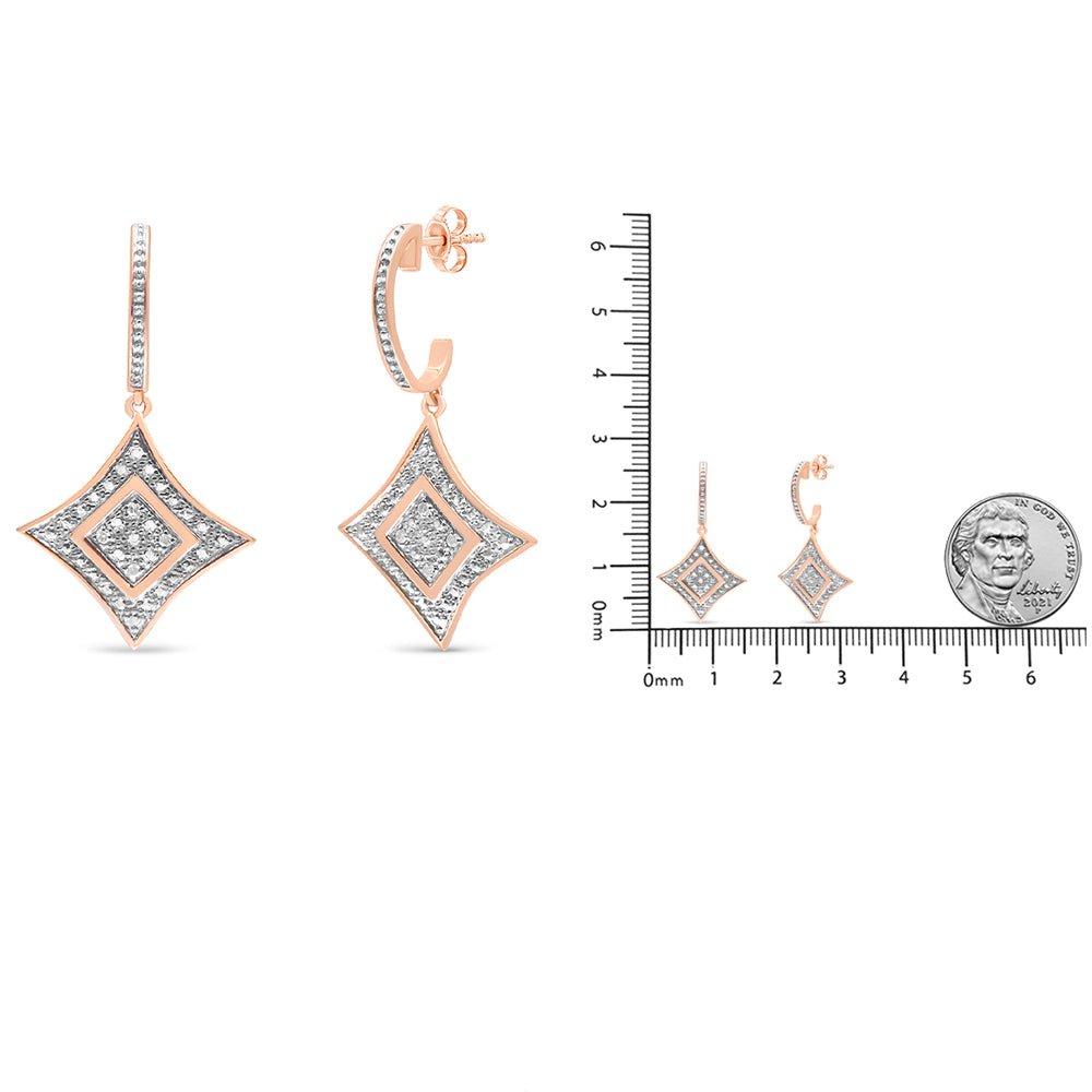 14K Rose Gold Plated .925 Sterling Silver Round-Cut Diamond Accent Dangle Rhombus Earrings (H-I Color, I2-I3 Clarity) - LinkagejewelrydesignLinkagejewelrydesign