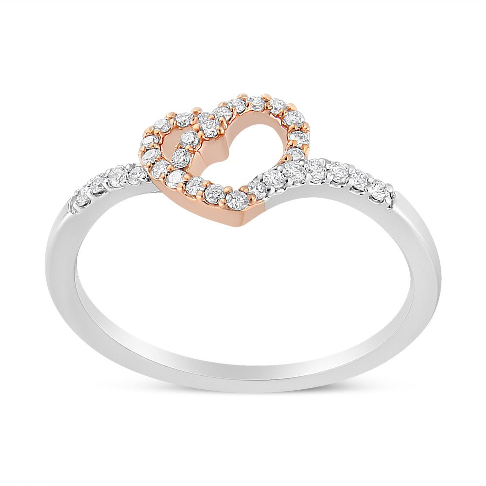 14K Rose Gold Plated and White .925 Sterling Silver 1/5 Cttw Round-Cut Diamond Open Heart Promise Ring (I-J Color, I2-I3 Clarity) - Ring Size 7 - LinkagejewelrydesignLinkagejewelrydesign