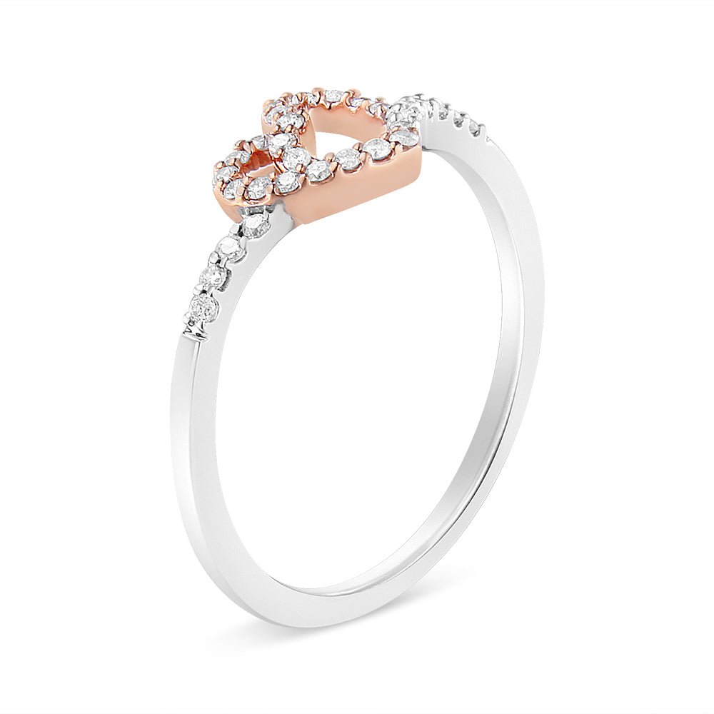 14K Rose Gold Plated and White .925 Sterling Silver 1/5 Cttw Round-Cut Diamond Open Heart Promise Ring (I-J Color, I2-I3 Clarity) - Ring Size 7 - LinkagejewelrydesignLinkagejewelrydesign