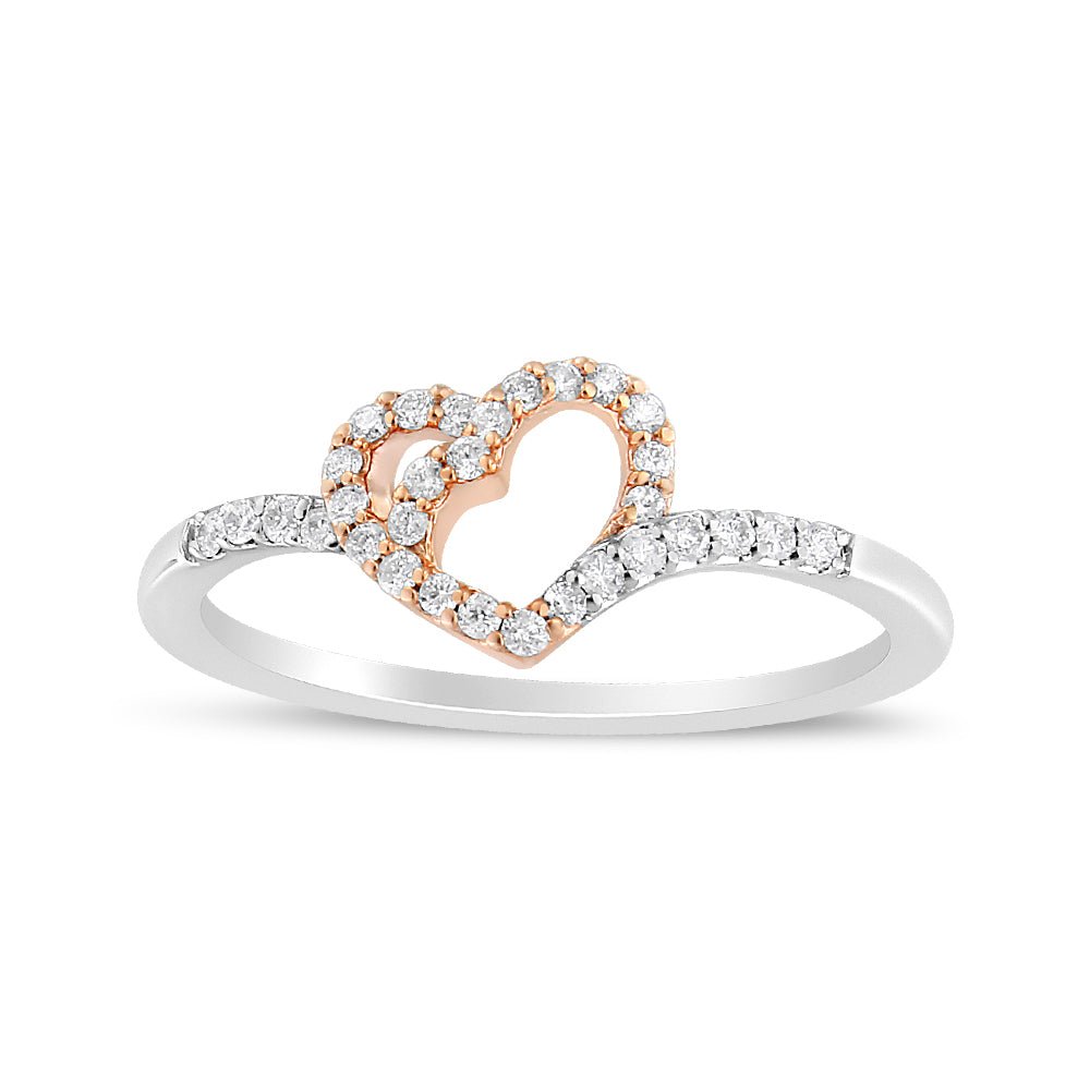 14K Rose Gold Plated and White .925 Sterling Silver 1/5 Cttw Round-Cut Diamond Open Heart Promise Ring (I-J Color, I2-I3 Clarity) - Ring Size 7 - LinkagejewelrydesignLinkagejewelrydesign