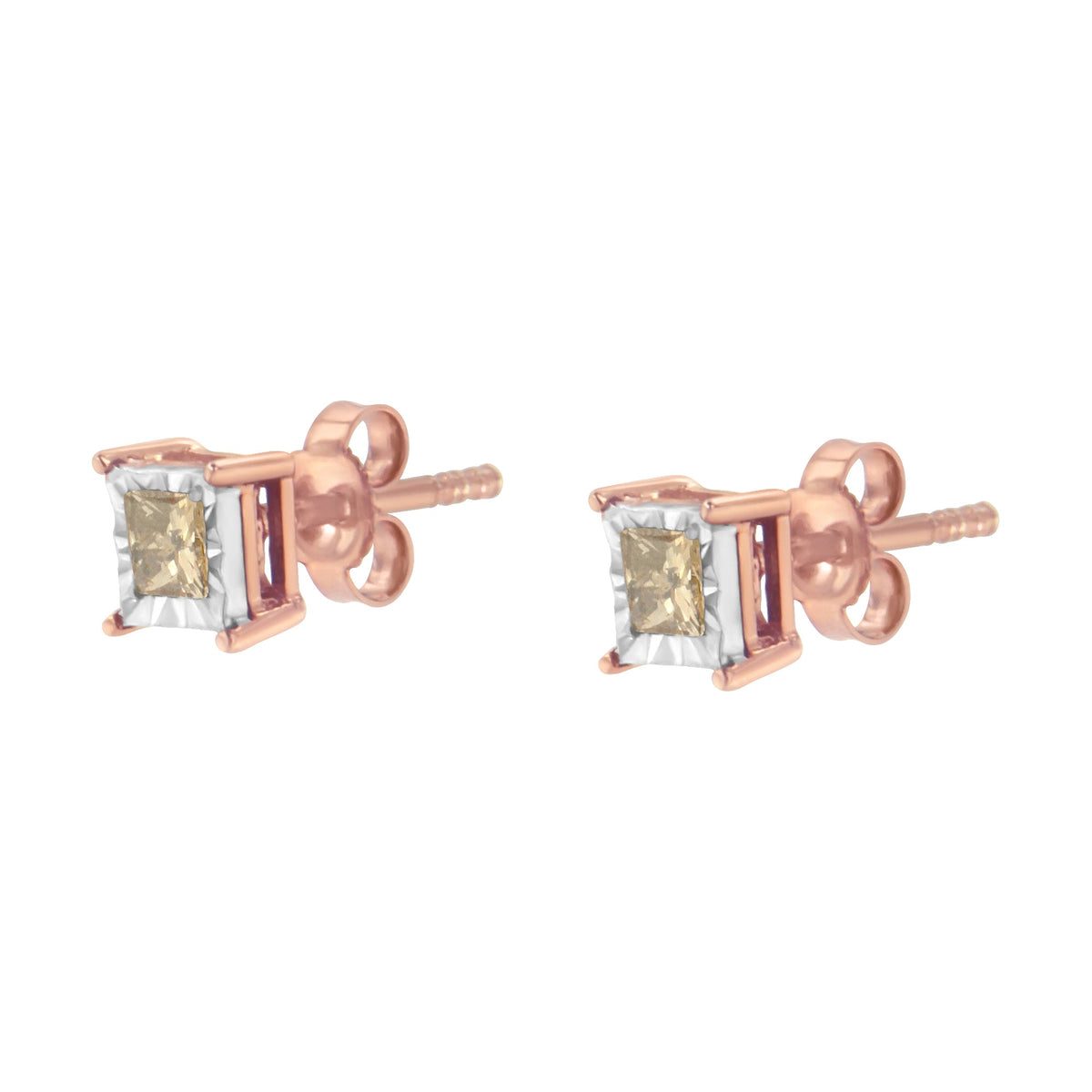 14K Rose Gold Plated Two-Tone .925 Sterling Silver 1/2 Cttw Princess-Cut Square Diamond Solitaire Miracle-Plate Stud Earrings (K-L Color, I2-I3 Clarity) - LinkagejewelrydesignLinkagejewelrydesign