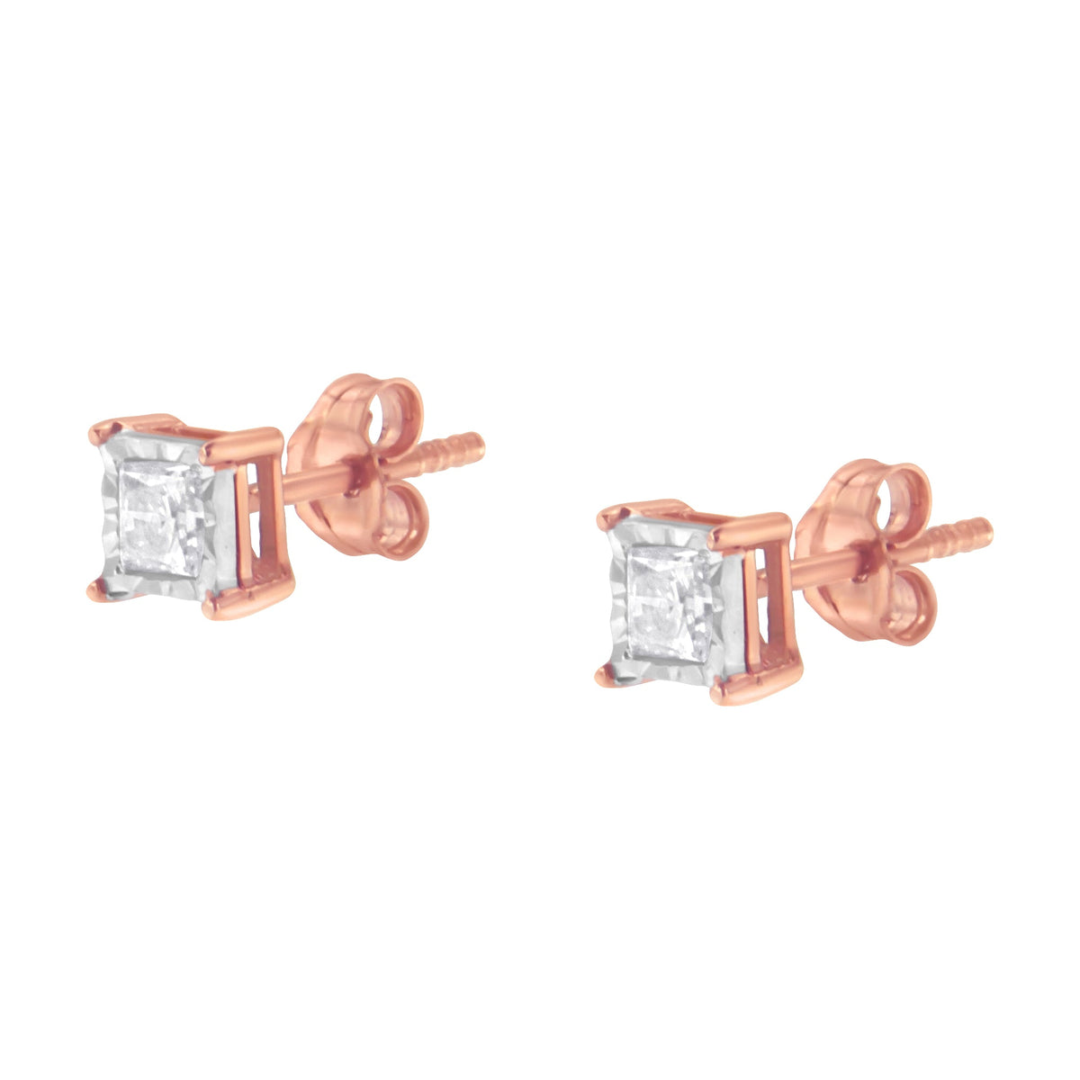 14K Rose Gold Plated Two-Tone .925 Sterling Silver 1/2 Cttw Princess-Cut Square Near Colorless Diamond Solitaire Miracle-Plate Stud Earrings (J-K Color, I2-I3 Clarity) - LinkagejewelrydesignLinkagejewelrydesign