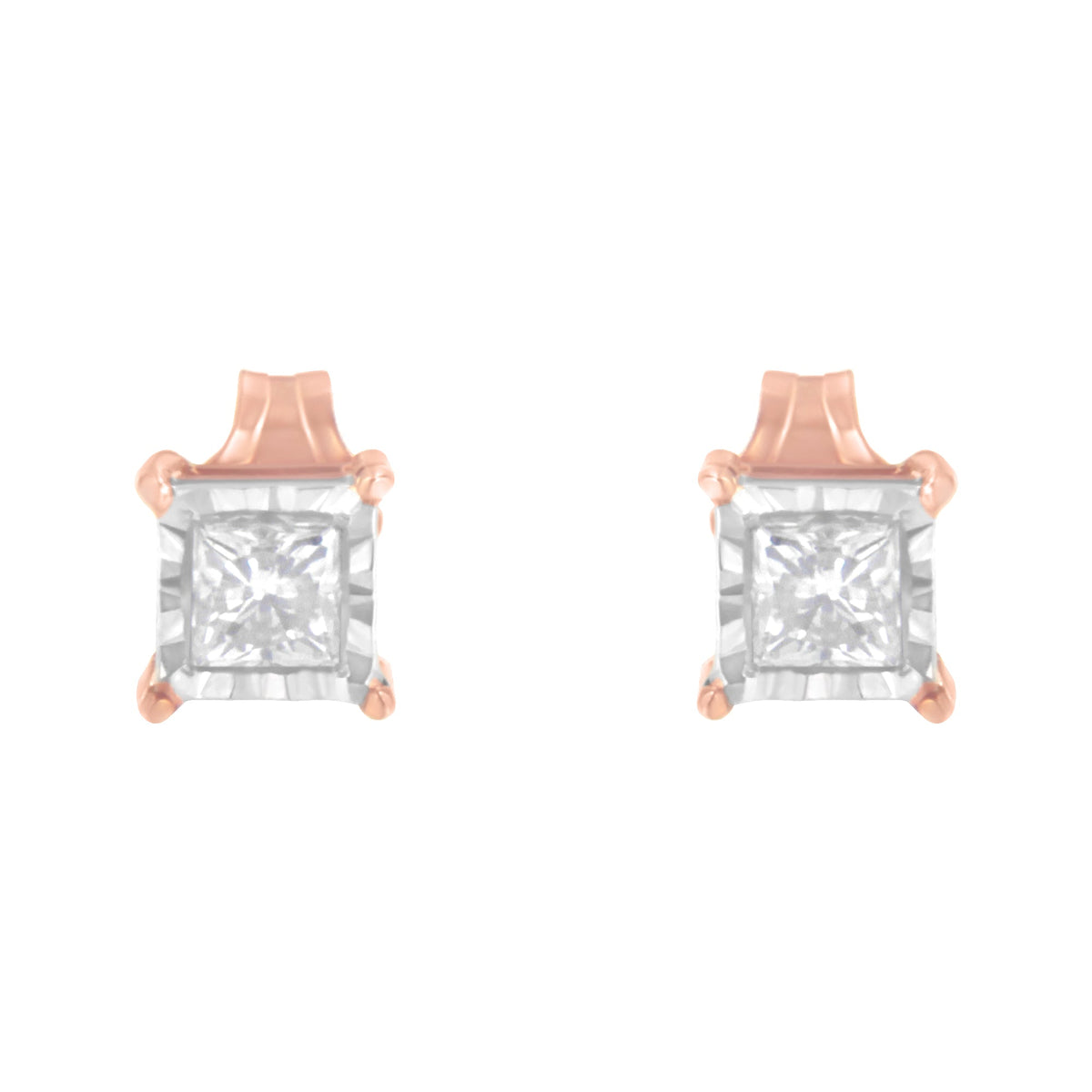 14K Rose Gold Plated Two-Tone .925 Sterling Silver 1/2 Cttw Princess-Cut Square Near Colorless Diamond Solitaire Miracle-Plate Stud Earrings (J-K Color, I2-I3 Clarity) - LinkagejewelrydesignLinkagejewelrydesign
