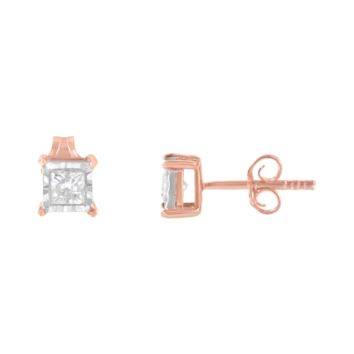 14K Rose Gold Plated Two-Tone .925 Sterling Silver 1/2 Cttw Princess-Cut Square Near Colorless Diamond Solitaire Miracle-Plate Stud Earrings (J-K Color, I2-I3 Clarity) - LinkagejewelrydesignLinkagejewelrydesign