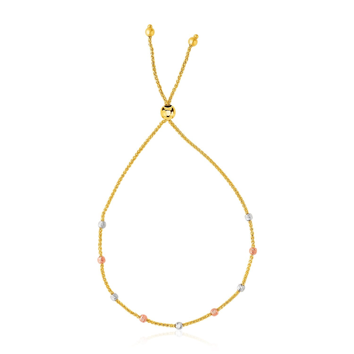 14k Tri-Color Gold Textured Bead Station Lariat Bracelet - LinkagejewelrydesignLinkagejewelrydesign