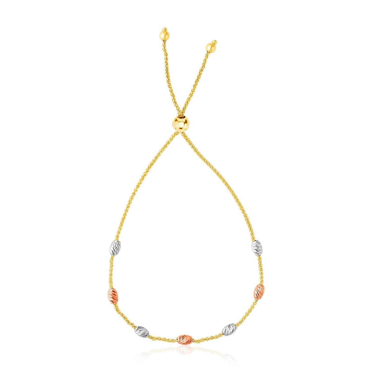 14k Tri - Color Gold Textured Oval Station Lariat Style Bracelet - LinkagejewelrydesignLinkagejewelrydesign