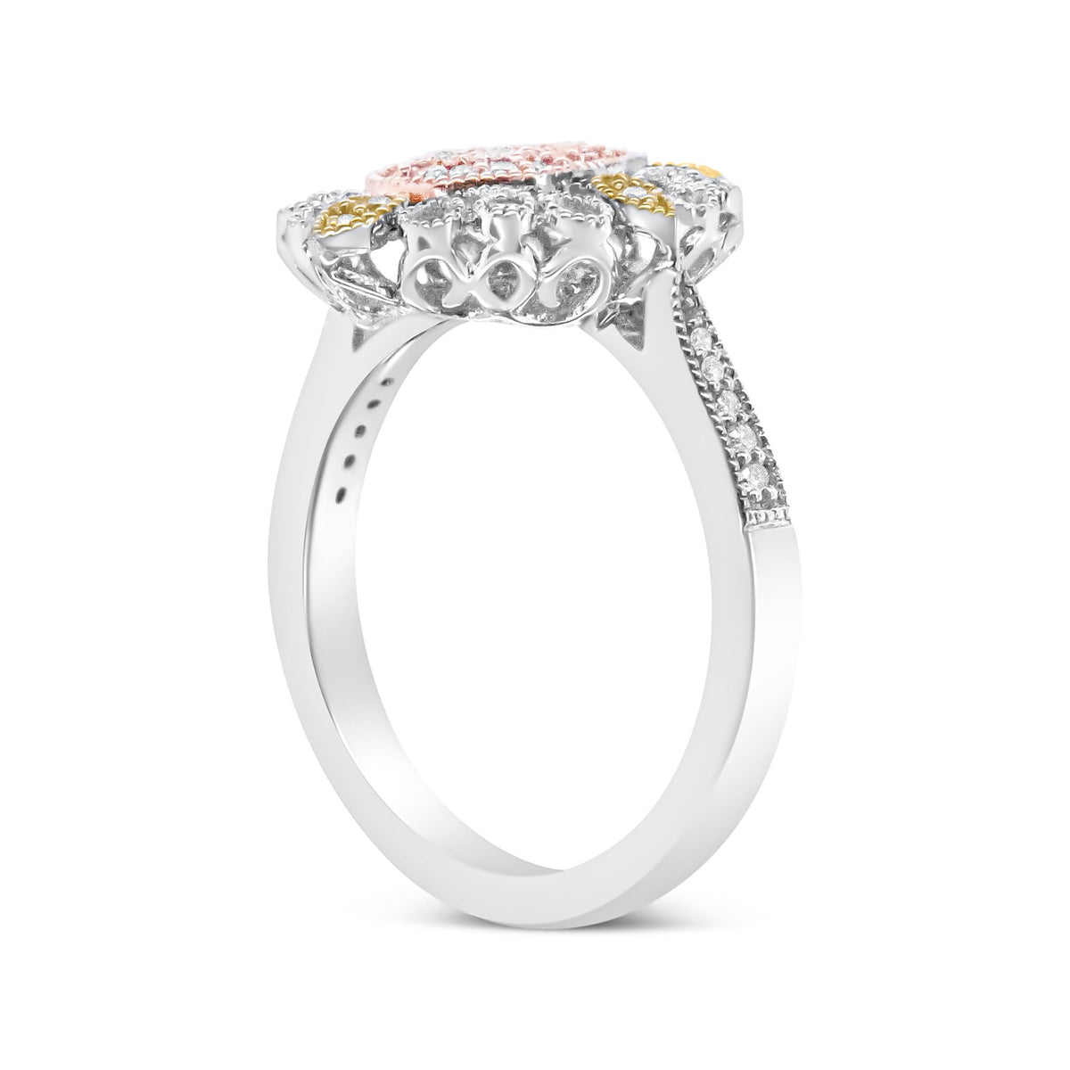 14K Tri Gold 1/4 Cttw Diamond Art Deco Style Halo Cocktail Ring (H-I Color, VS1-VS2 Clarity) - Ring Size 7 - LinkagejewelrydesignLinkagejewelrydesign