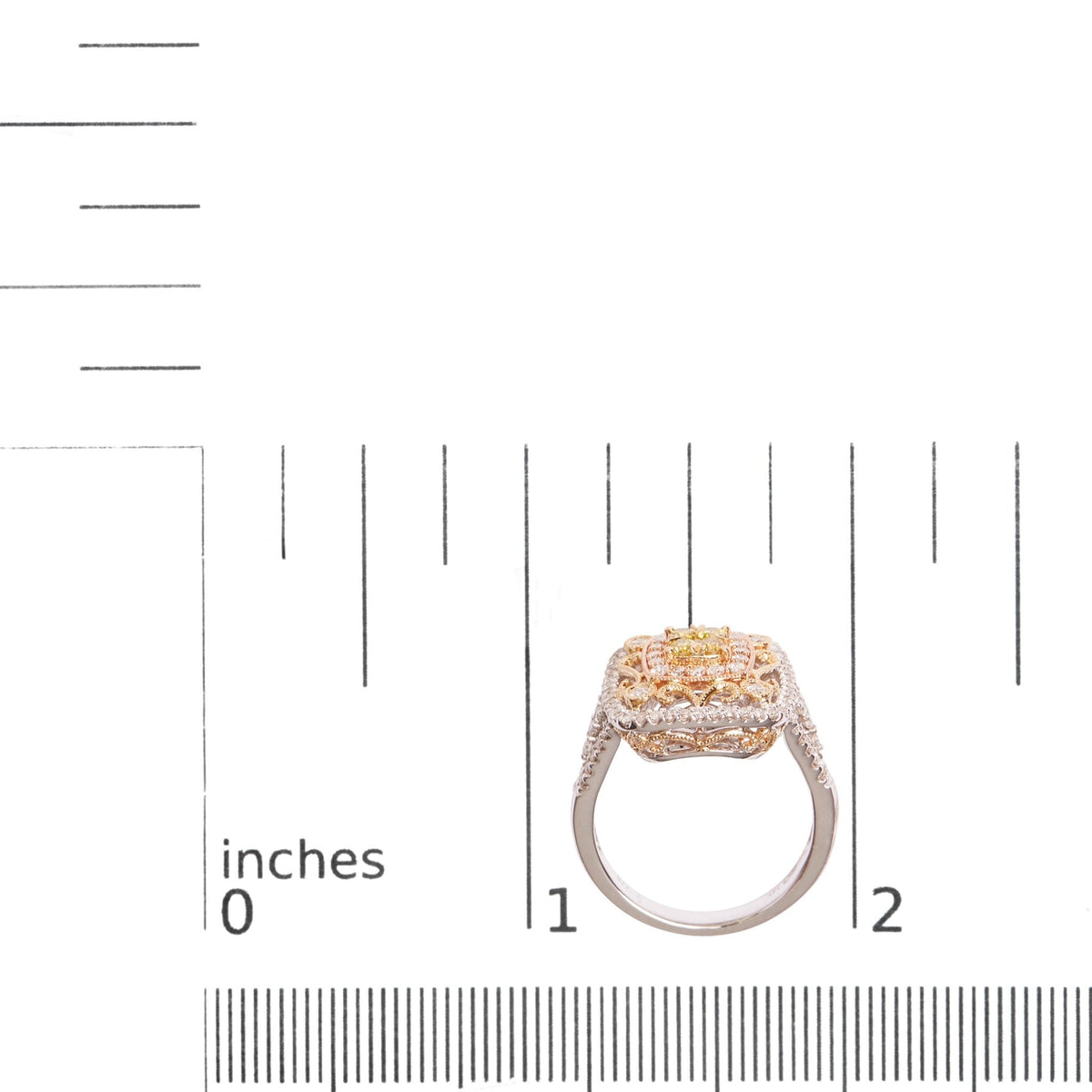14K Tri-Toned Gold 1.00 Cttw Yellow Diamond Halo and Milgrain Cocktail Cluster Ring (Yellow/G-H Color, SI1-SI2 Clarity) - Ring Size 7 - LinkagejewelrydesignLinkagejewelrydesign