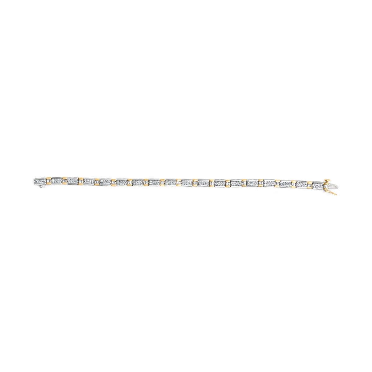 14k Two-Tone 2.00 Cttw Round-Cut and Baguette-Cut Diamond Bar Link 7&quot; Bracelet (I-J Color, SI2-I1 Clarity) - LinkagejewelrydesignLinkagejewelrydesign