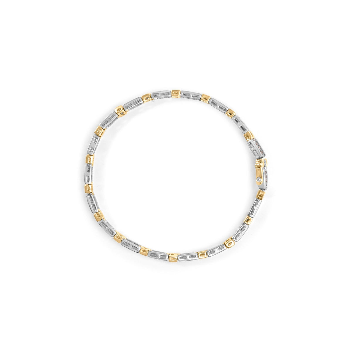 14k Two-Tone 2.00 Cttw Round-Cut and Baguette-Cut Diamond Bar Link 7&quot; Bracelet (I-J Color, SI2-I1 Clarity) - LinkagejewelrydesignLinkagejewelrydesign