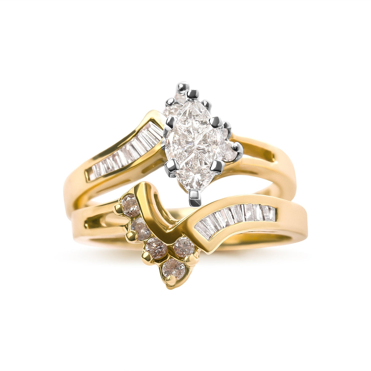 14K Two Tone 3/4 Cttw Diamond Engagement Ring Set (H-I Color, SI1-SI2 Clarity) - LinkagejewelrydesignLinkagejewelrydesign