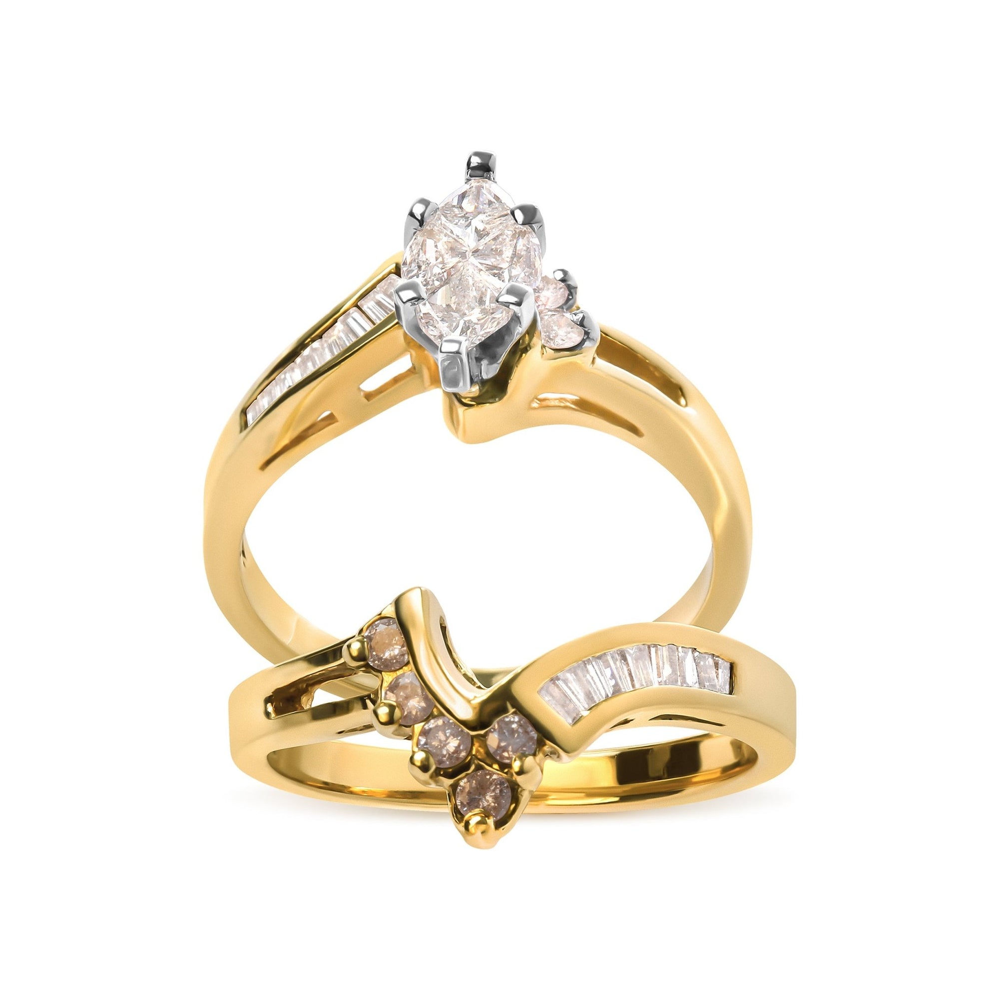 14K Two Tone 3/4 Cttw Diamond Engagement Ring Set (H-I Color, SI1-SI2 Clarity) - LinkagejewelrydesignLinkagejewelrydesign