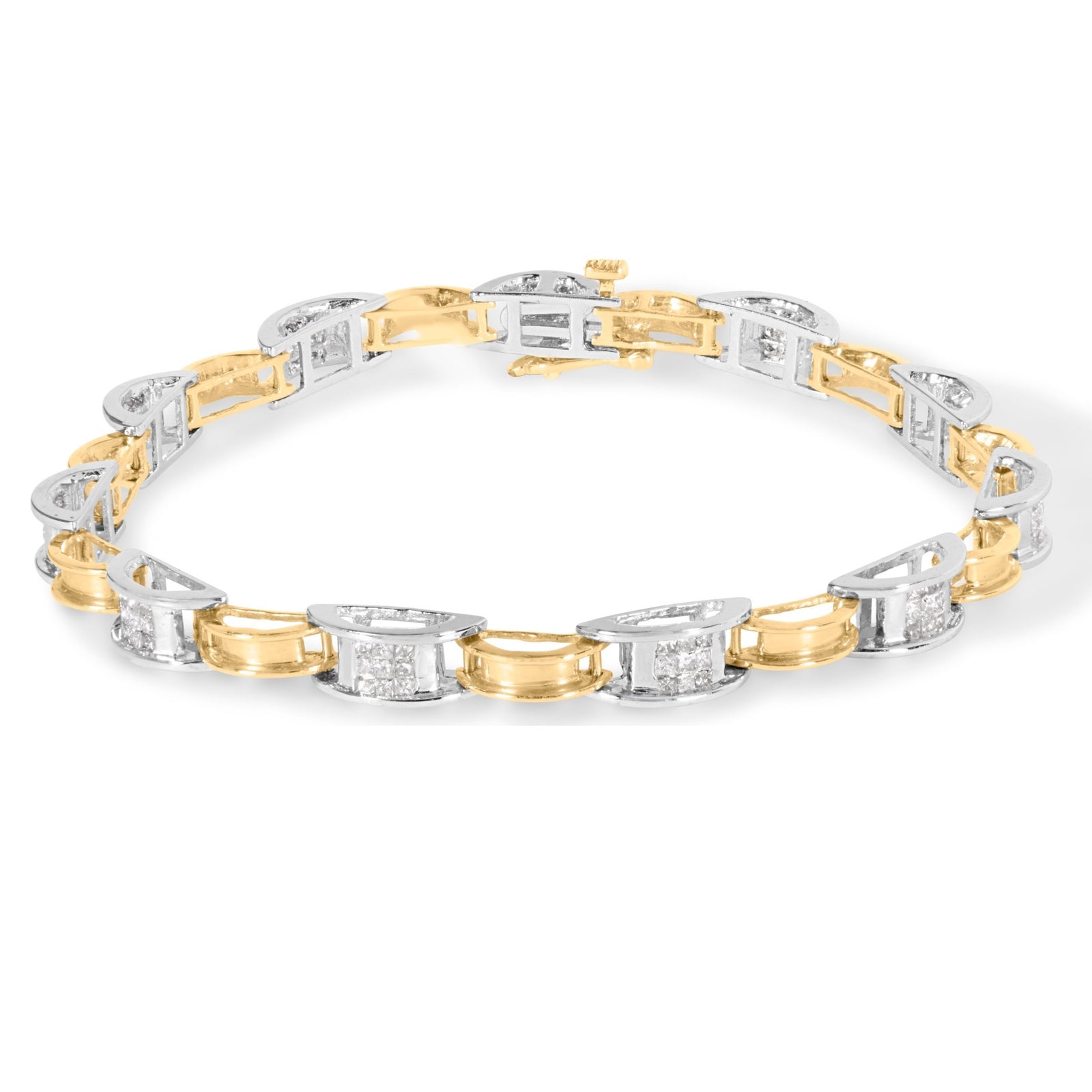 14K Two-Tone Gold 1.00 Cttw Princess-Cut Diamond Chain Link 7" Bracelet (H-I Color, SI1-SI2 Clarity) - LinkagejewelrydesignLinkagejewelrydesign