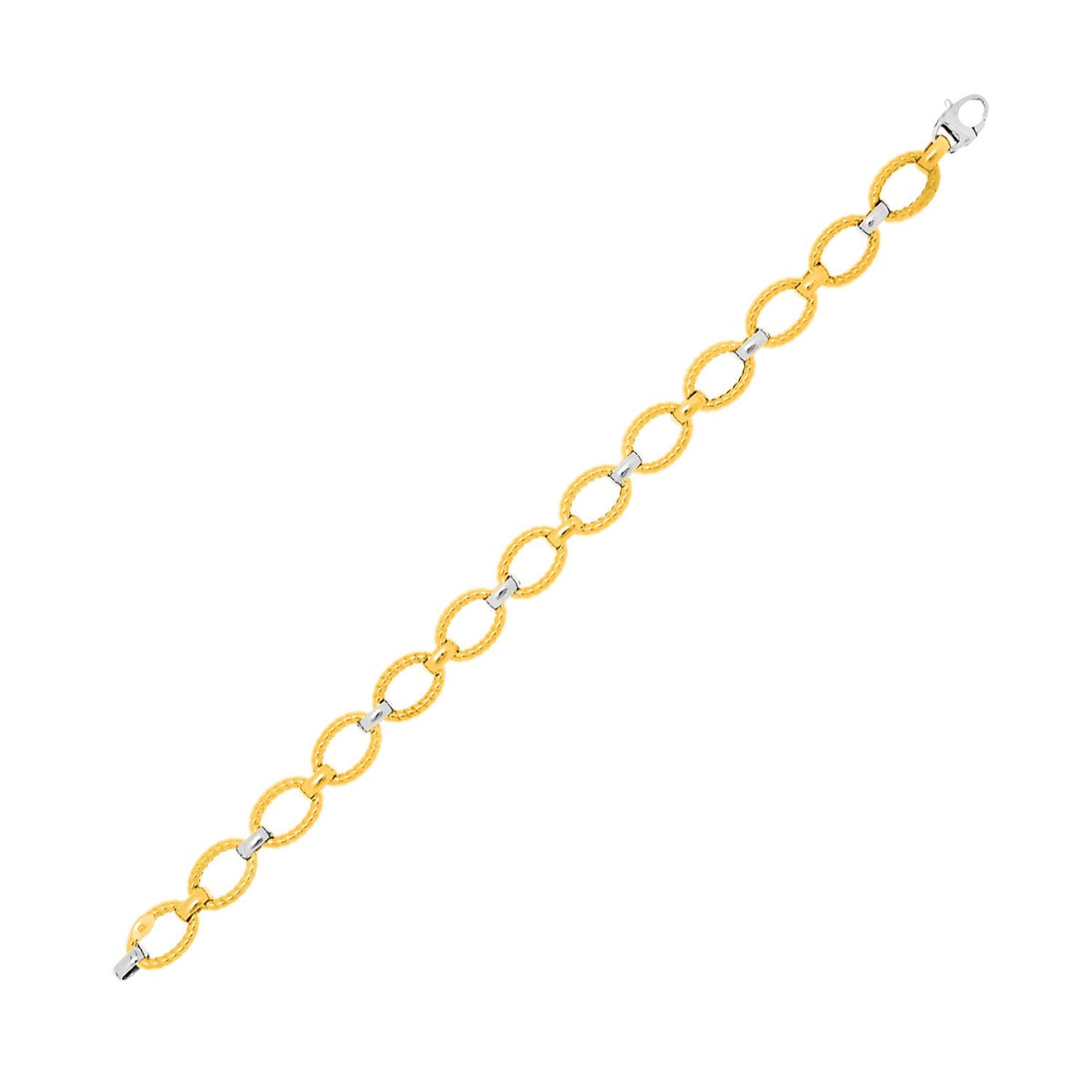 14k Two-Tone Gold Chain Bracelet with Textured Oval Links - LinkagejewelrydesignLinkagejewelrydesign