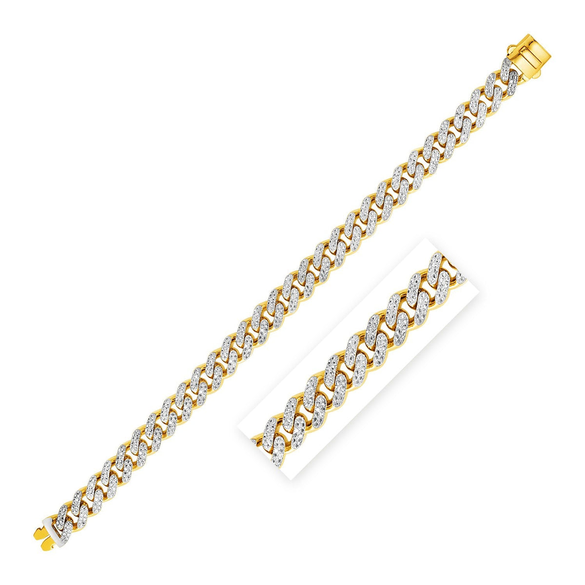 14k Two Tone Gold Curb Chain Bracelet with Diamond Pave Links - LinkagejewelrydesignLinkagejewelrydesign