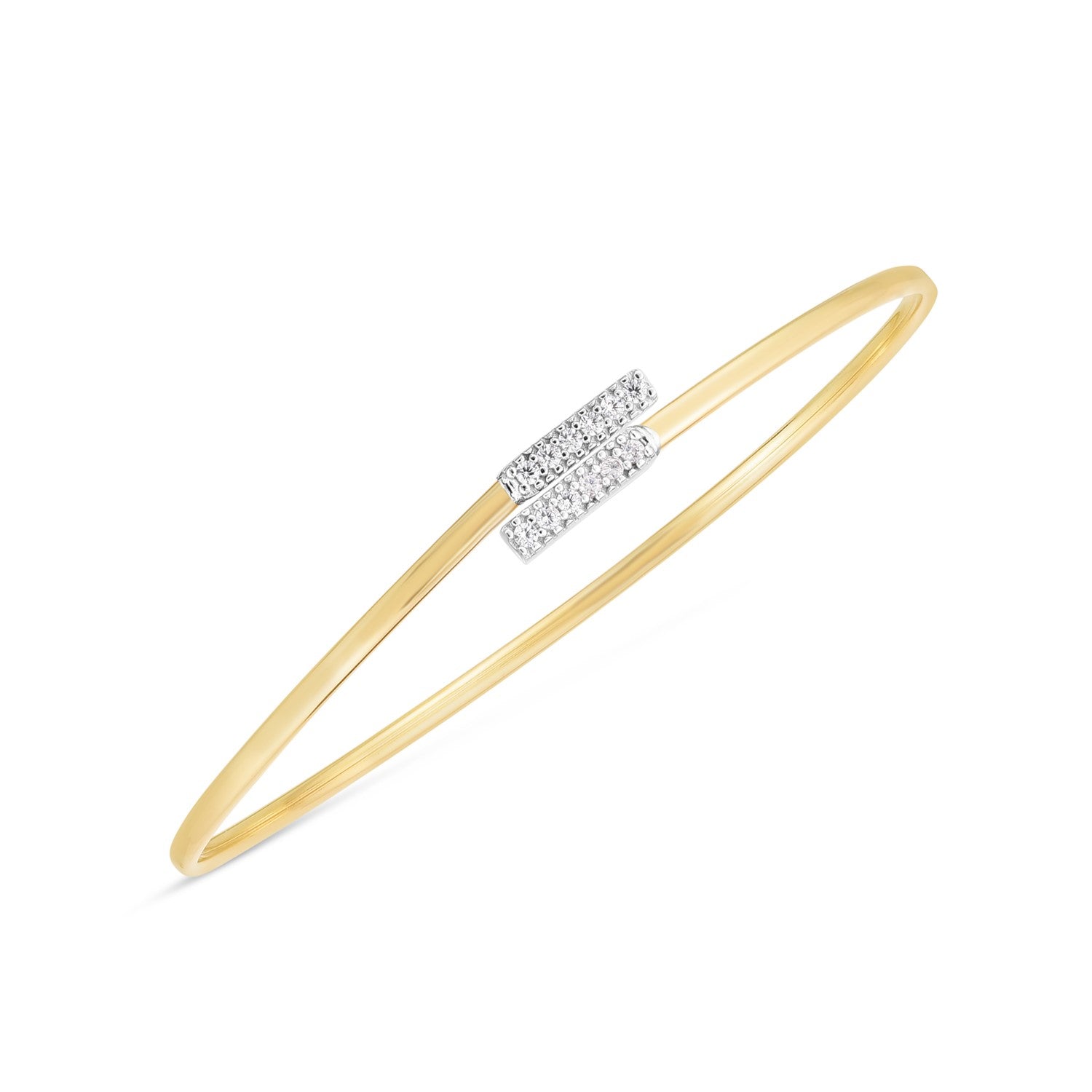 14k Two Tone Gold Diamond Bypass Bar Bangle - LinkagejewelrydesignLinkagejewelrydesign